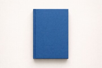 Fototapeta premium A simple closed blue hardcover book rests on a textured white background