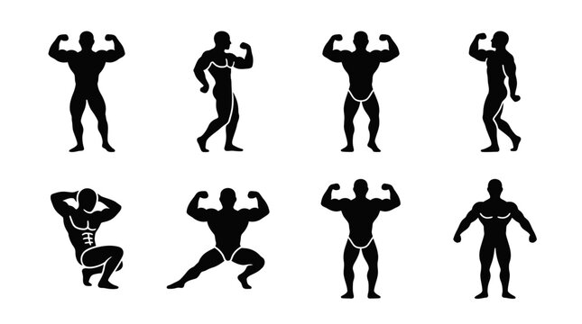 Muscle Group Workout Icons &ndash; Minimal Black and White Design Representing Fitness, Strength, and Body Training for Creative, Athletic, and Educational Projects