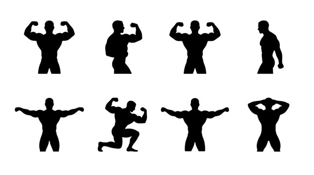 Muscle Group Workout Icons &ndash; Minimal Black and White Design Representing Fitness, Strength, and Body Training for Creative, Athletic, and Educational Projects
