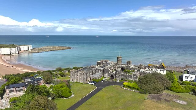 Kingsgate Castle from a drone, Kingsgate Bay, Broadstairs, Kent, England, Europe