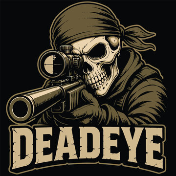 Skull Sniper Illustration for Gaming Logo and Apparel Design