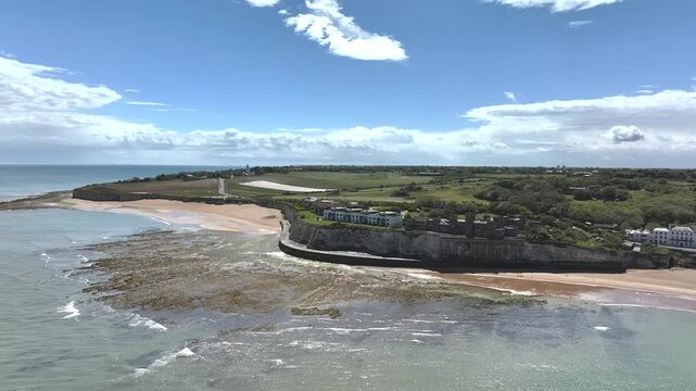 Kingsgate Castle from a drone, Kingsgate Bay, Broadstairs, Kent, England, Europe