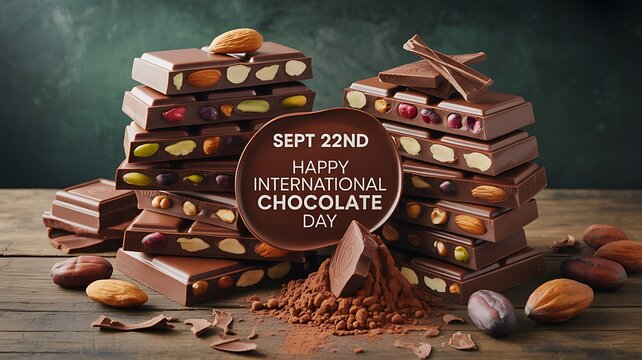 Happy international chocolate day with almond chocolate bars