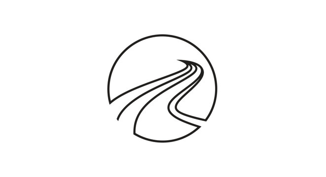 Minimalist winding road path logo in a circle.