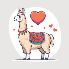 Naklejka premium Cute Llama with Heart Symbol