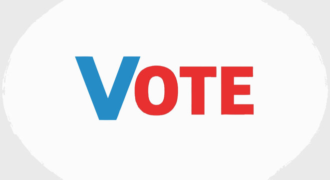 Patriotic red and blue Vote text on white background.