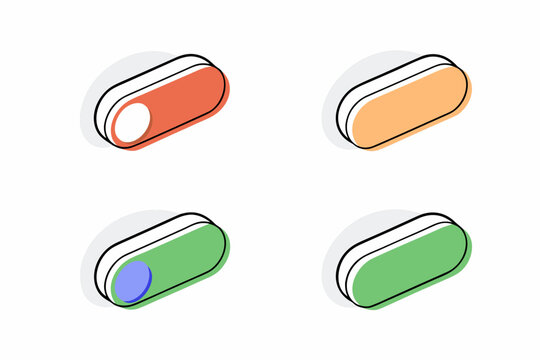 Toggle switch icons, colorful button controls, vector switches, UI elements