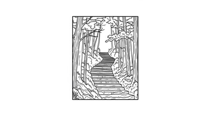 Obraz premium Staircase in the forest illustration.