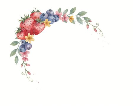 Festive 4th of july watercolor arrangement strawberries blueberries and floral border for summer celebrations