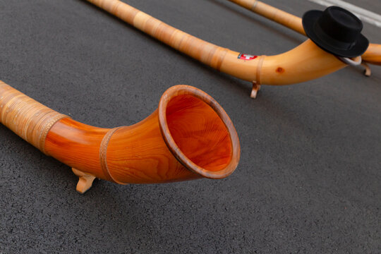 Traditional swiss alphorn musical instruments