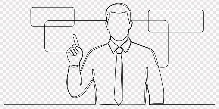 Continuous Line Art Businessman Presenting Gesture Open Hands Minimalist Vector Illustration, Line art of a male figure in a suit gesturing with open hands. No editable stroke,  formal shirt and tie 