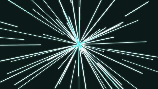 Cyan speedlines radiating from center creating tunnel effect on dark background, seamless loop