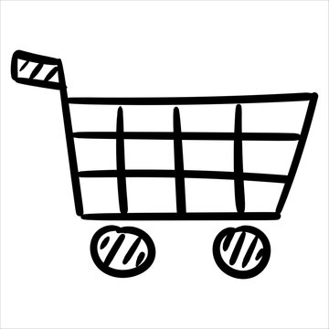 Hand-drawn shopping cart icon for e-commerce, retail, and online shopping. Simple illustration for web.