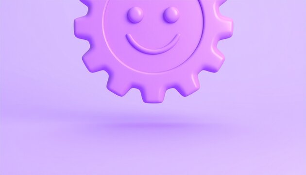 Lilac Gear with a Smiley Face Floating in the Air.