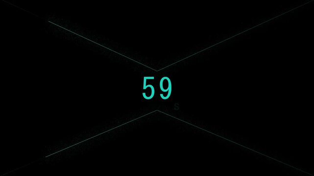 Cyan number 59 and letter S on dark background. Technical cyan number 59 and letter S for seconds duration displays. Modern cyan number 59 and letter S dashboard.