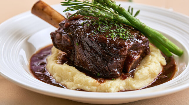 Oven-roasted rack of lamb crusted with garlic and rosemary, sliced to reveal a juicy pink center and plated elegantly under bright spring lighting