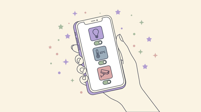 Smart Home IoT Control Minimalist and flat Vector with pastel colors
