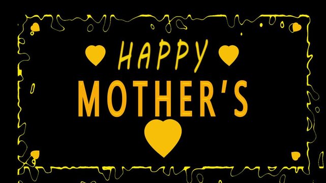 Yellow hearts and text Happy Mothers Day on black. Greeting yellow hearts and text Happy Mothers Day for family holidays cards. Beautiful yellow hearts and text Happy Mothers Day banner.