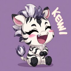 Fototapeta premium Chibi Smiling Zebra Illustration On Purple Background