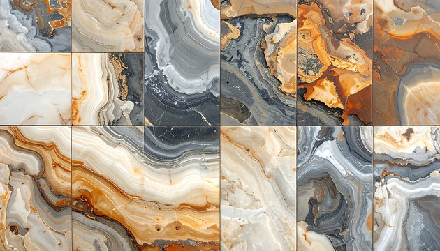 Abstract marbled agate stone texture with flowing lines and subtle pixelation effect, earth tones, beige, brown, gray, white