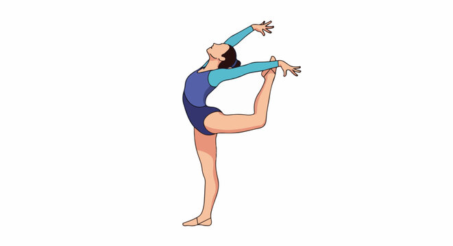 Gymnast in a graceful dance pose with one leg bent and arms extended