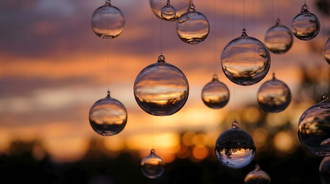 Glass Orbs Reflecting Sunset Sky