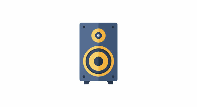 A graphic representation of a dark blue speaker with two yellow concentric circles on the front
