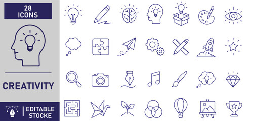 A set of 28 creativity line icons © Dipika