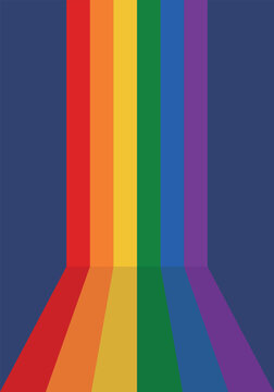 LGBTQ pride rainbow flag background with perspective stripes on dark blue backdrop for diversity inclusion and mental health concepts