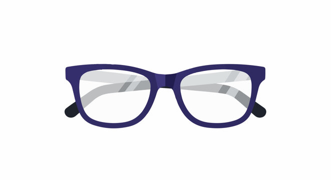 Flat design of deep blue framed eyeglasses with clear lenses against a white background