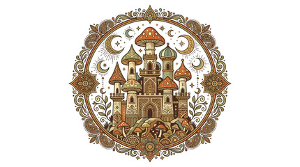 Fantasy castle with towers and mushrooms. © Remb