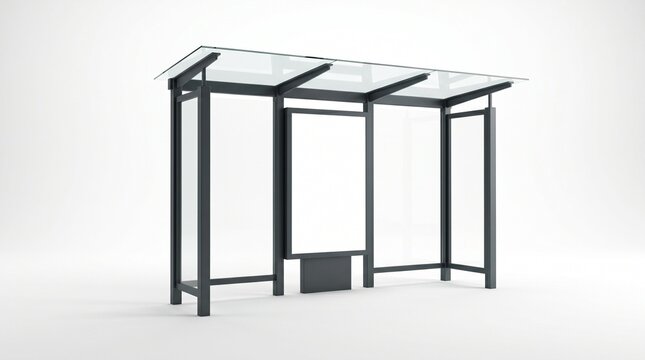 Modern Bus Stop Mockup with Blank Advertising Billboard on White Background