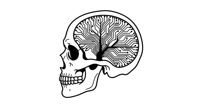 Human Skull with Brain Inside.
