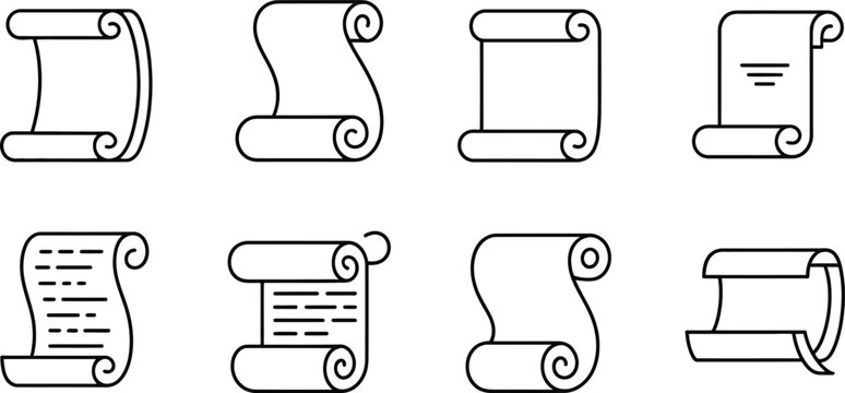 scroll outline icons pack featuring parchment folio and roller