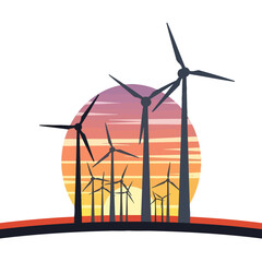 A group of wind turbines stands against a vibrant sunset sky © Benjamin