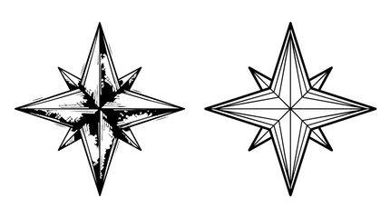 Obraz premium Two Compass Rose Illustrations Black And White Line Art On A Transparent Background