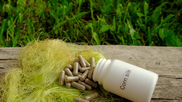 Corn silk in supplements. Selective focus.