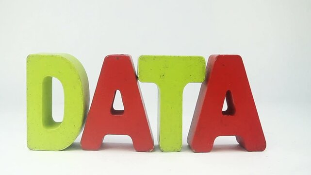 The word DATA with wooden letters isolated on white 