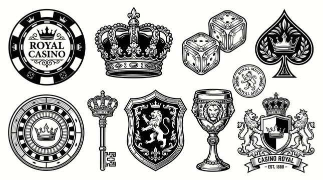 Luxury Royal Casino Emblem And Heraldic Crest Vector Collection