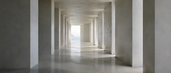 Fototapeta premium Elegant Architectural Corridor with Soft Atmospheric Light and Infinite Perspective
