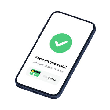 A smartphone screen displays a successful digital payment confirmation message
