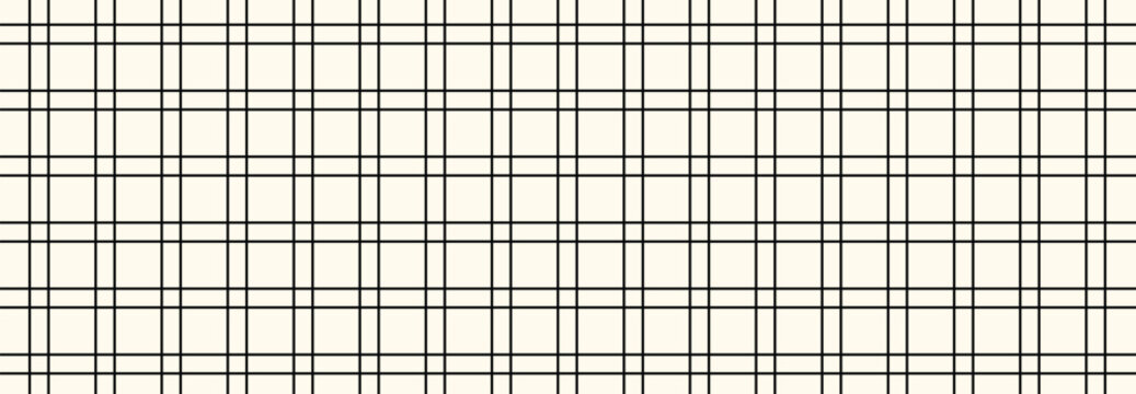 Abstract Geometric Seamless Pattern with Black Line Art Plaid Grid, Minimalist Monochrome Tartan Checkered Lattice Backdrop, Classic Repeating Square Windowpane Texture Vector Background