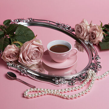 cup of tea and rose