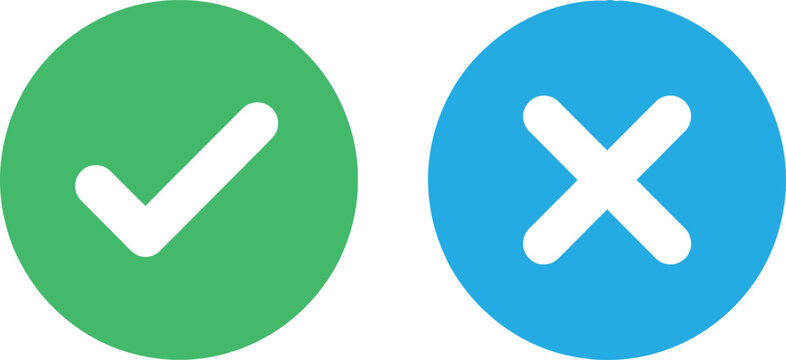 Green check mark and blue cross mark icons for correct and incorrect choice selection