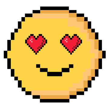 retro 8-bit pixel art emoji with heart eyes