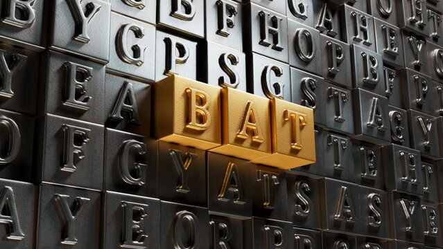 bat sign on Movable type printing concept, Movable type printing.close up of Movable type printing,Business Concept.3D rendering.