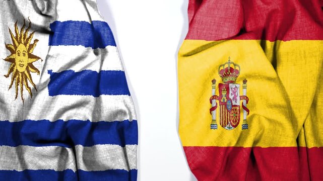 Spain vs uruguay international soccer match with national flags