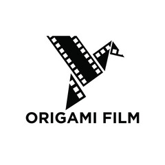 Fototapeta premium Origami Film Logo Design with Film Strip Bird Symbol for Cinema Production Studio