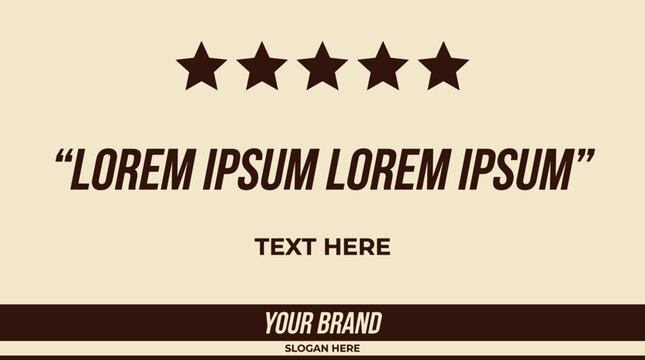 A vintage-style testimonial box featuring five stars, 'Lorem Ipsum' text, and a placeholder for brand information, ideal for retro marketing