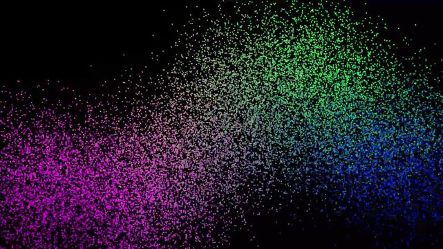 Colorful particle cloud on black background cosmic space. Abstract colorful particle cloud on black background for motion designs. Creative colorful particle cloud.